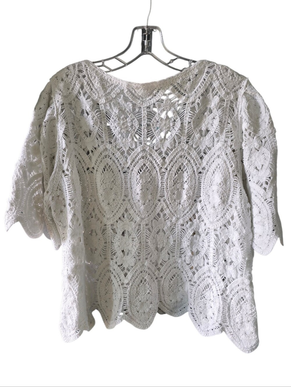 Solitaire White Crochet Lace Short Sleeve Top Size Large - Picture 3 of 9